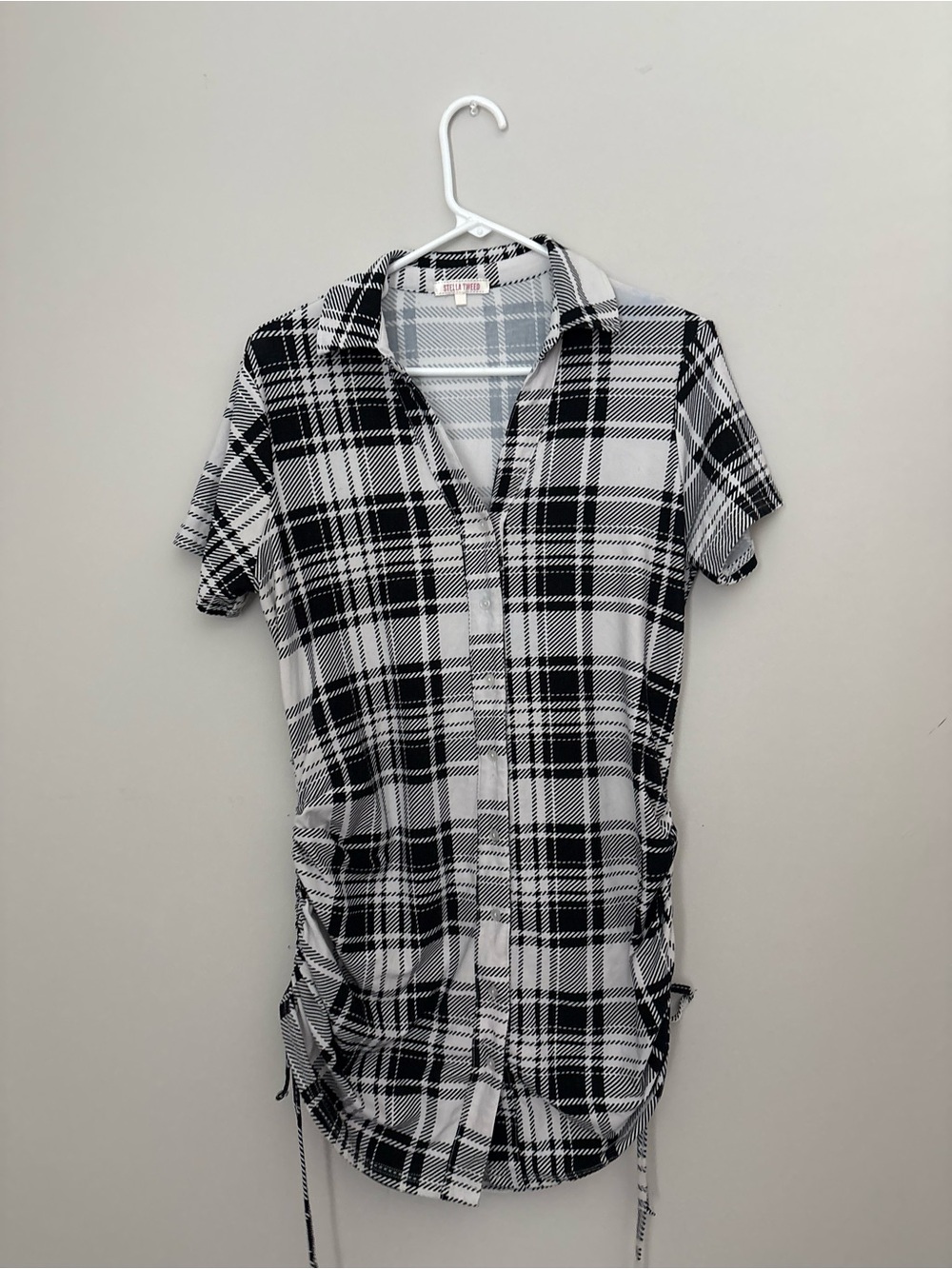 Stella Tweed Black and White Plaid Short-Sleeve Button-Down Dress
